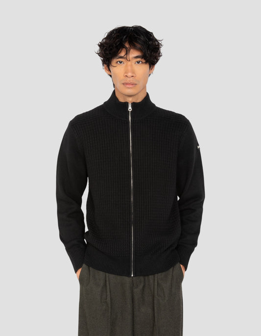 Black zipped vest, fancy knit