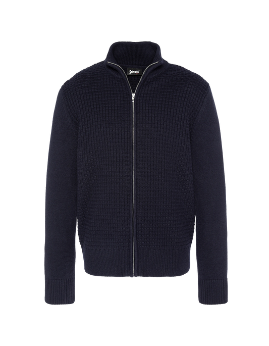 Navy blue zipped vest, fancy knit