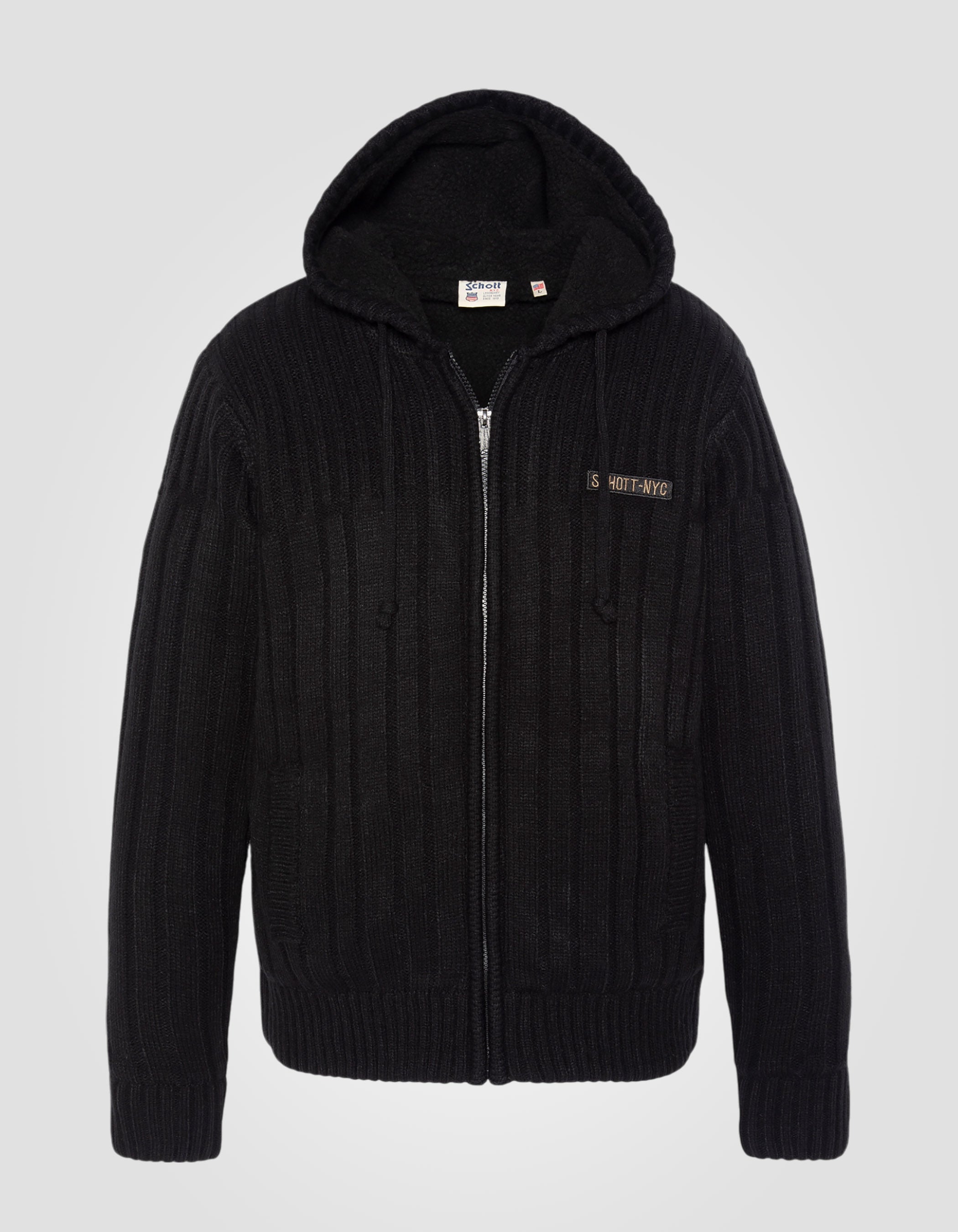 Giubbotto con cappuccio nero foderato di sherpa-2