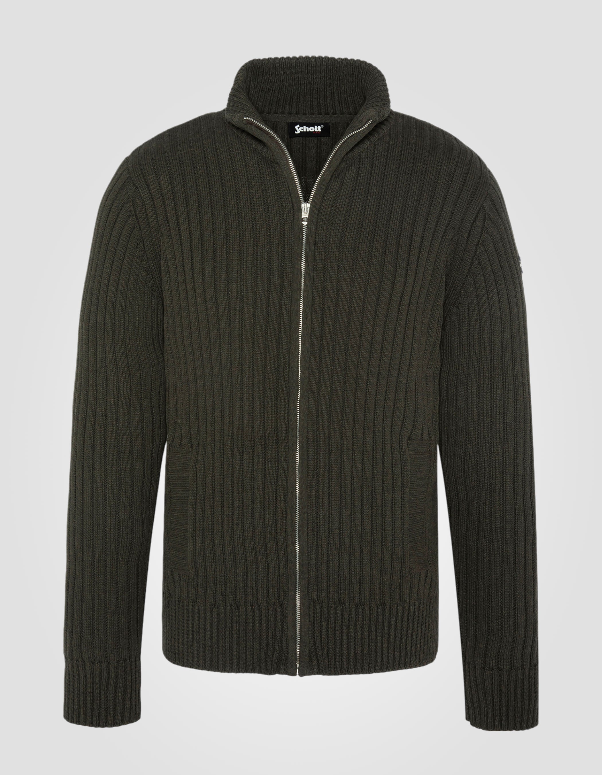 Cardigan zippé kaki foncé recyclé-1