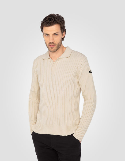 Pull côtelé col polo