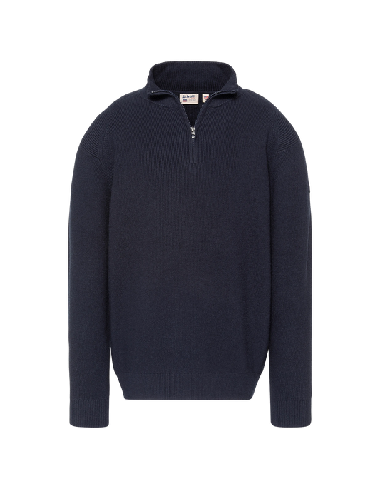 Navy blue textured-knit quarter-zip sweater