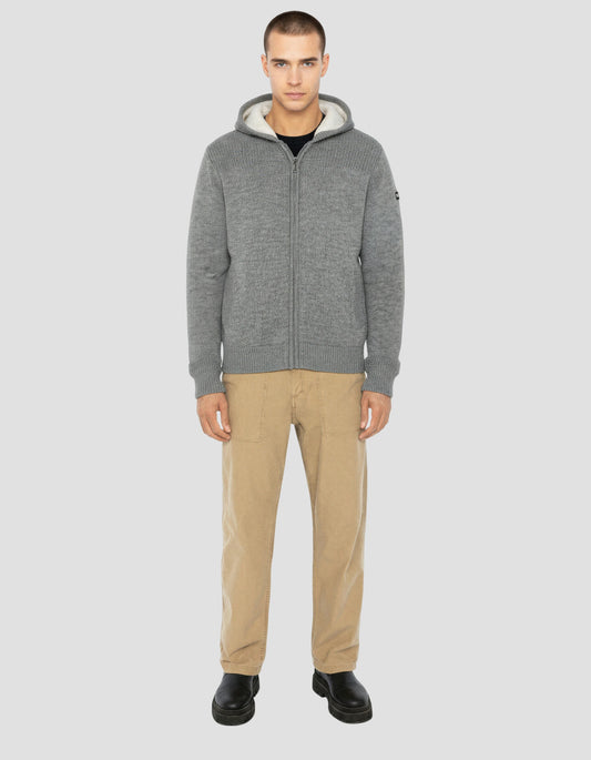 Gilet gris chiné à capuche doublé sherpa