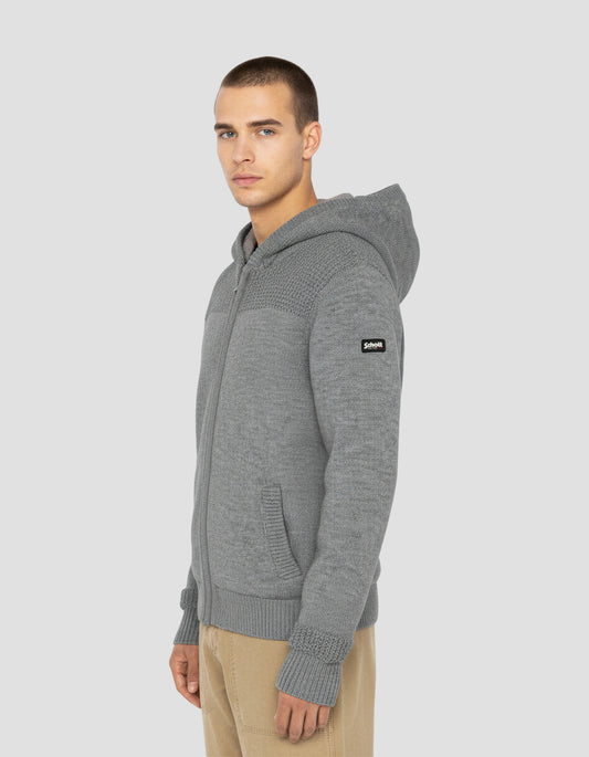 Gilet gris chiné à capuche doublé sherpa