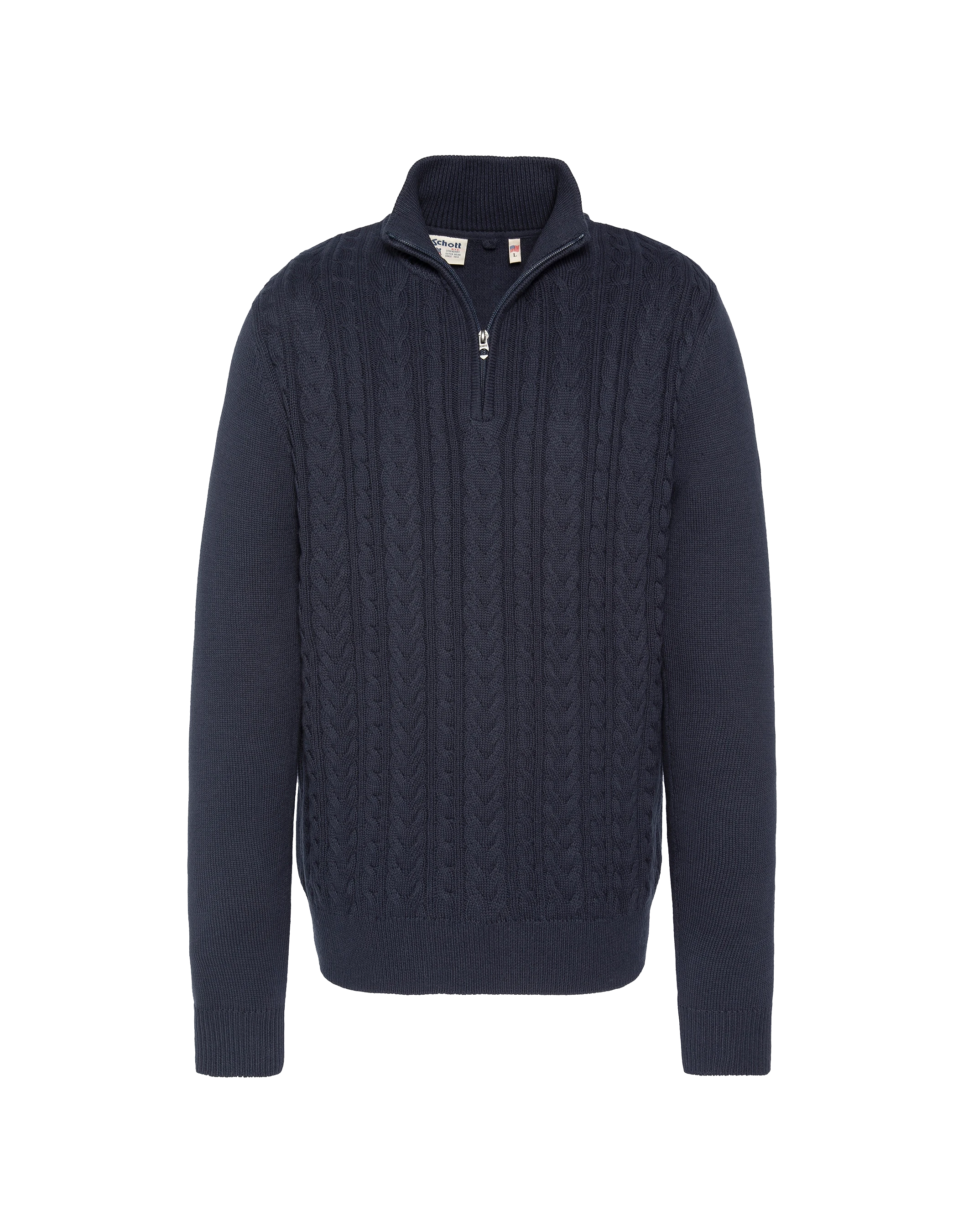 Pull camionneur bleu marine, maille torsadée-1