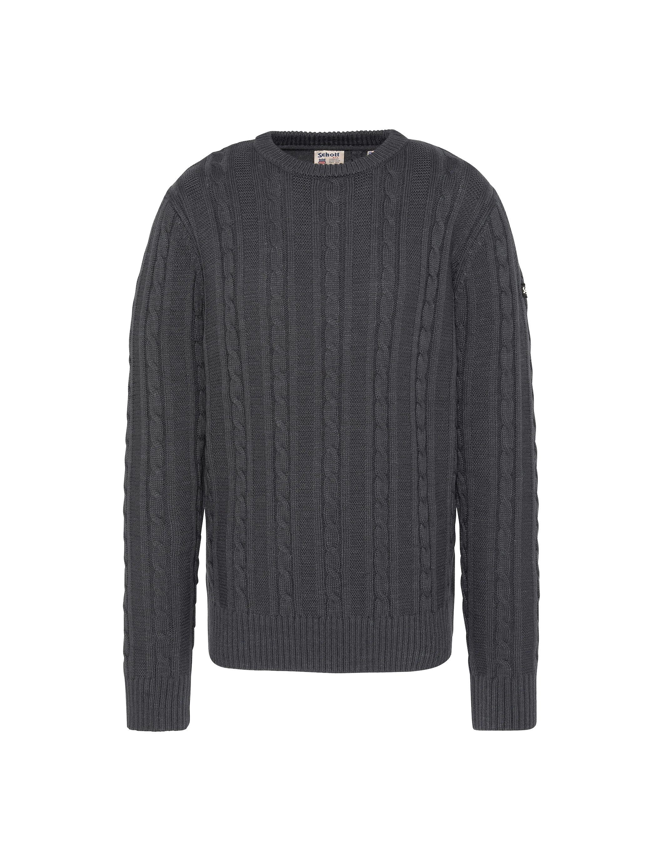 Pull col rond anthracite, maille torsadée-1