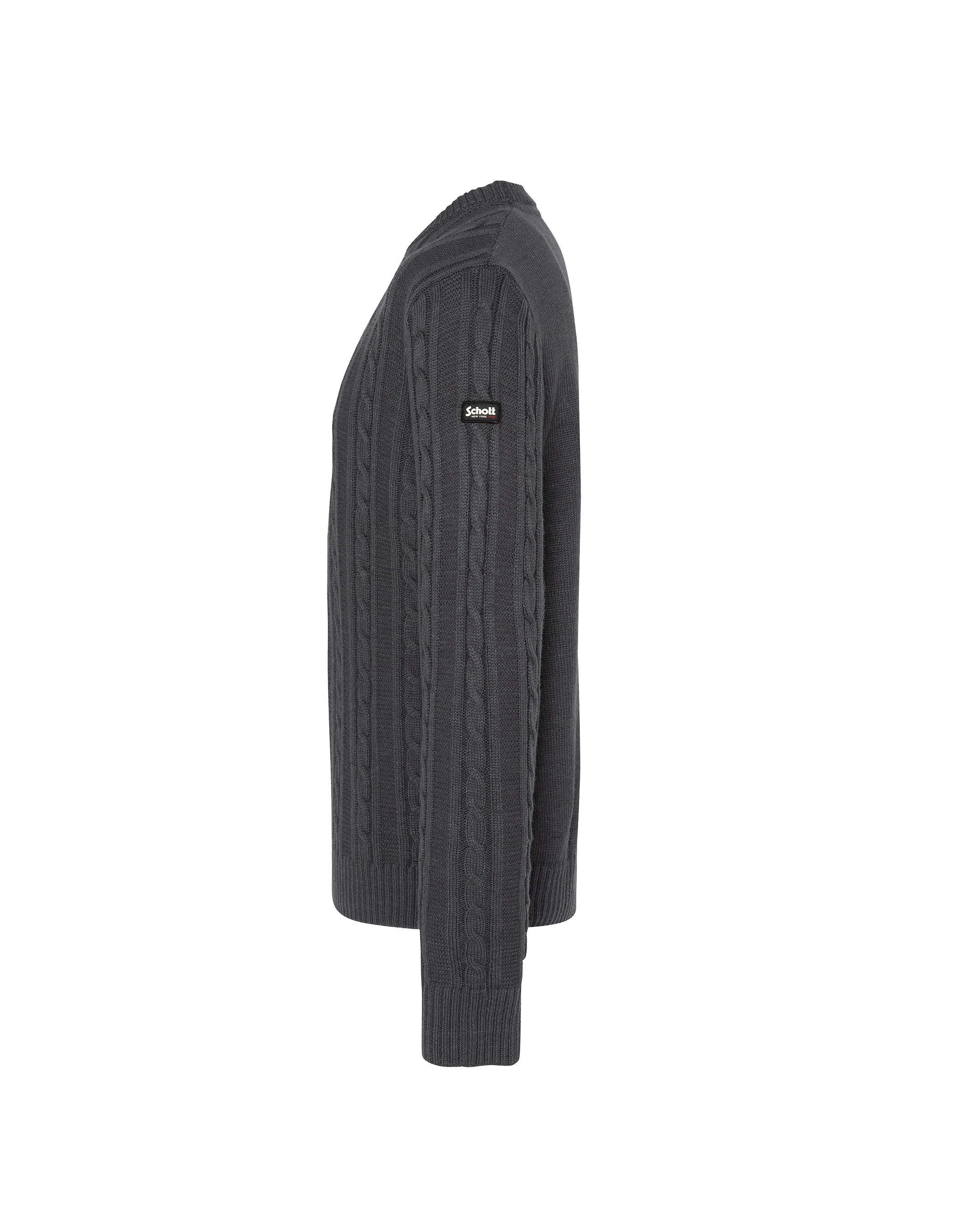 Pull col rond anthracite, maille torsadée-3