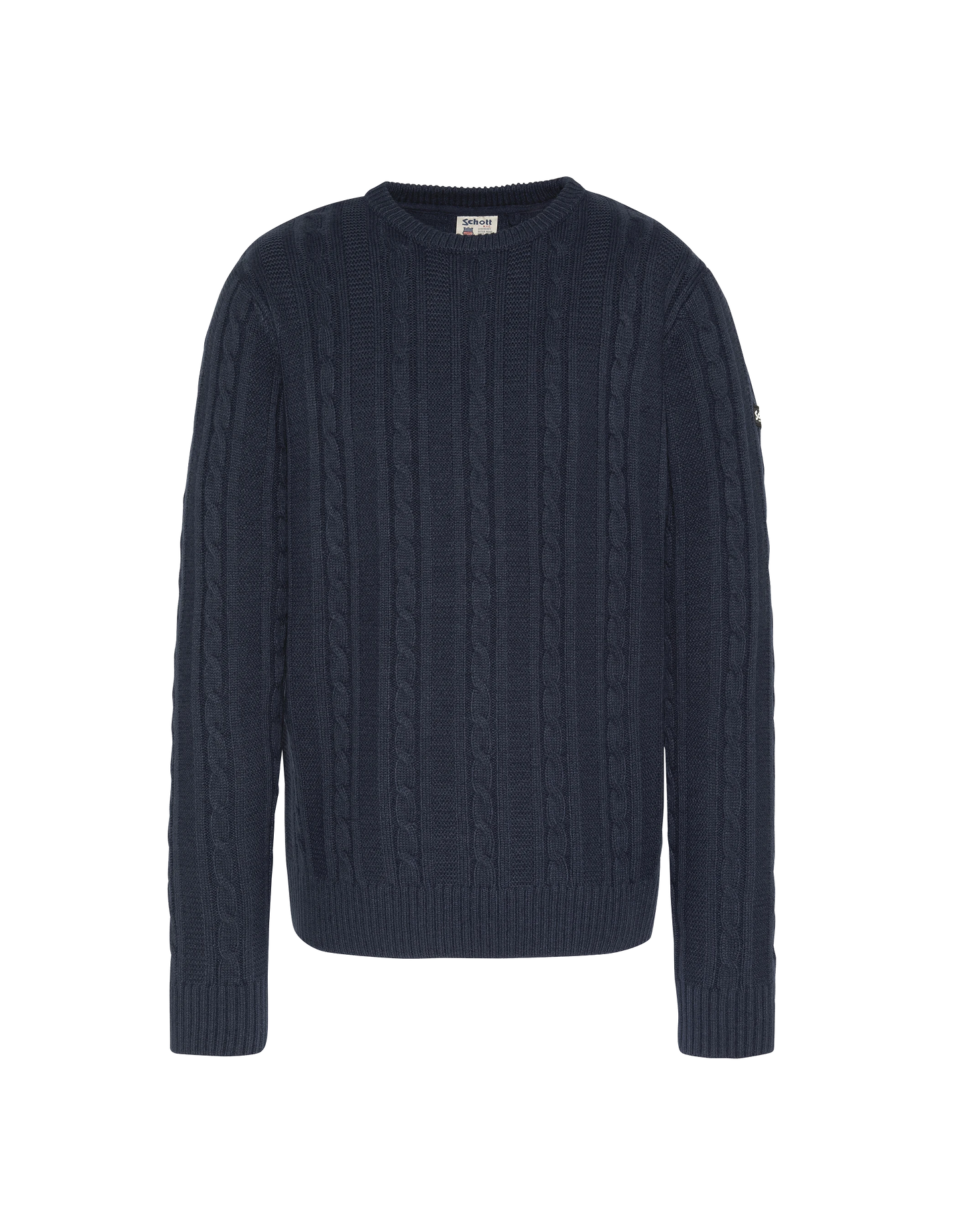 Pull col rond bleu marine, maille torsadée