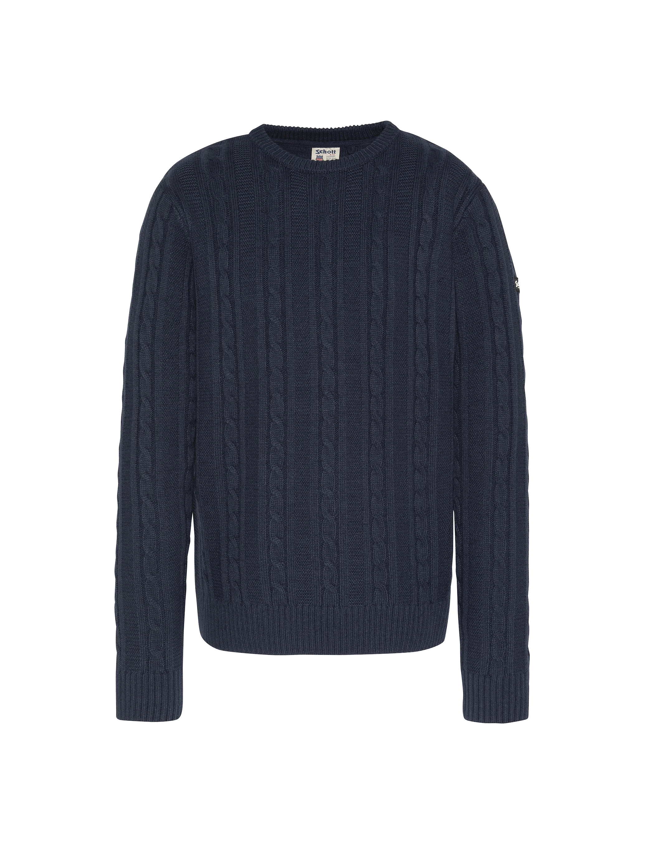 Pull col rond bleu marine, maille torsadée-1