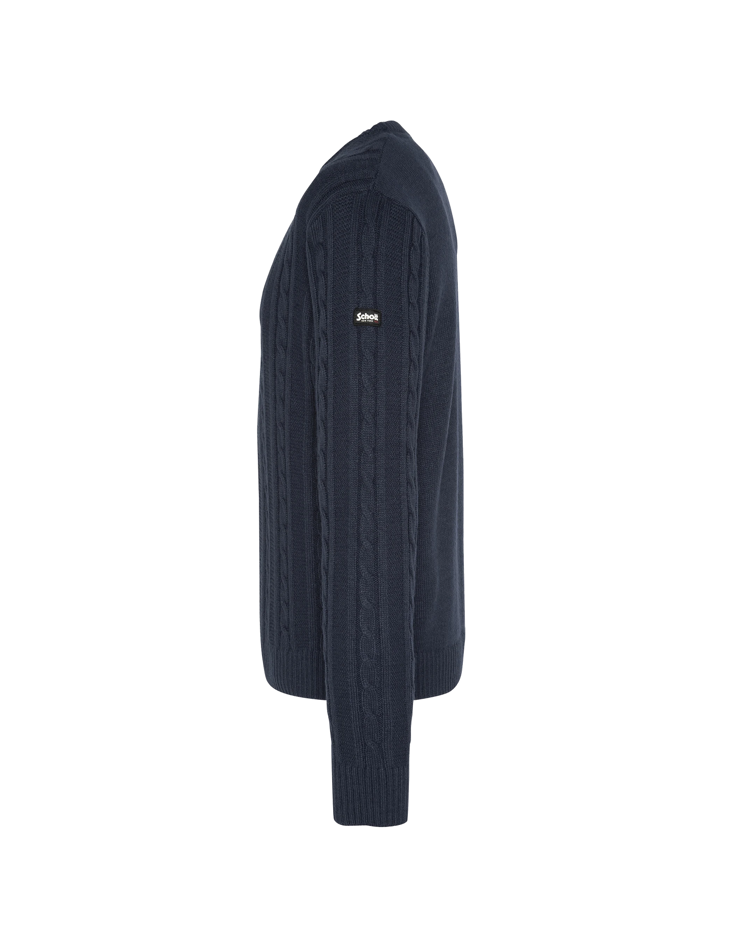 Pull col rond bleu marine, maille torsadée