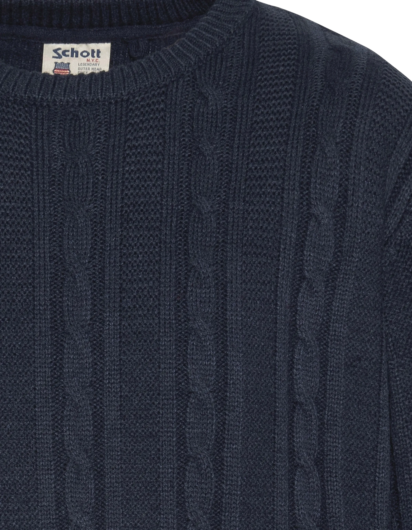 Pull col rond bleu marine, maille torsadée