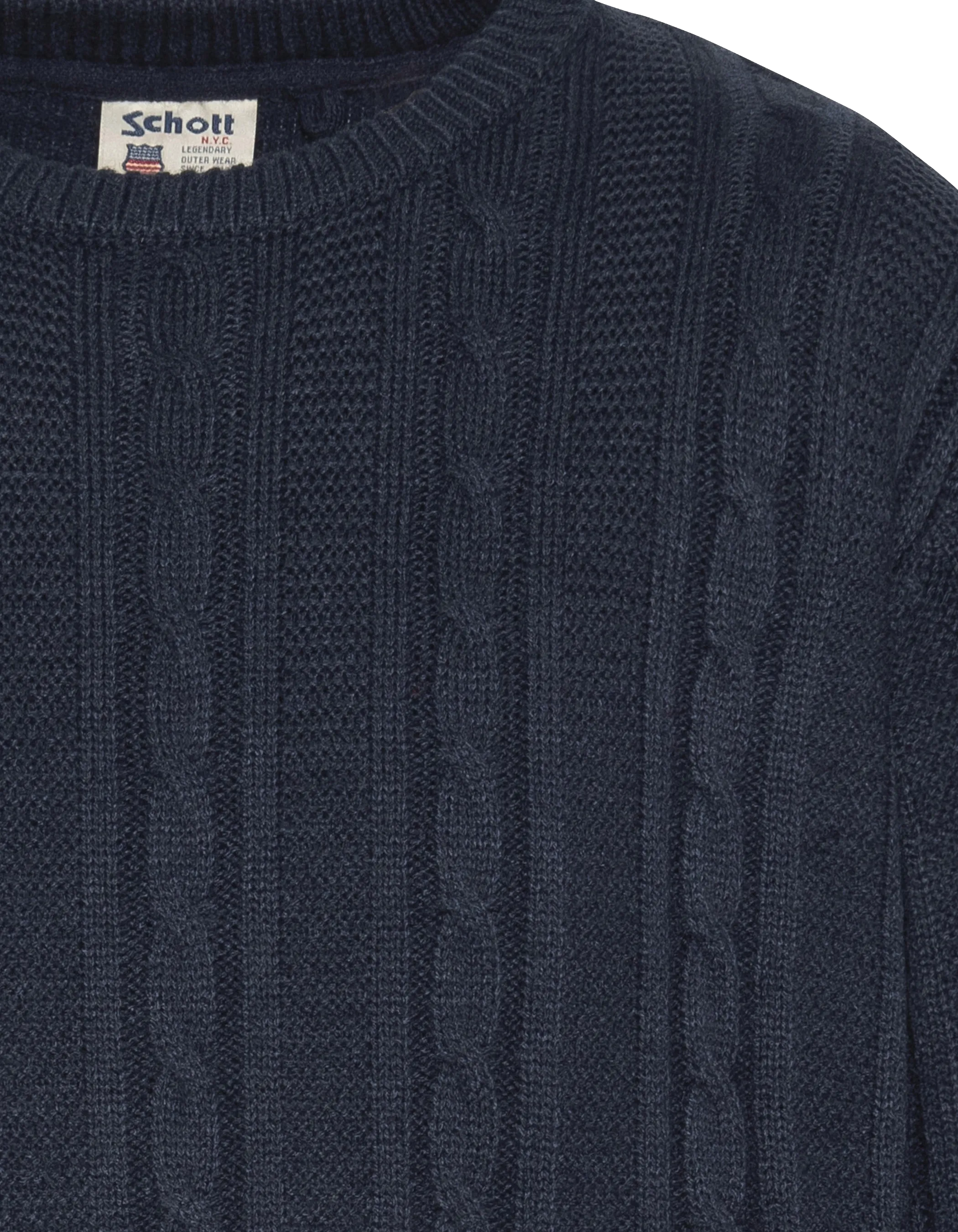 Pull col rond bleu marine, maille torsadée-4