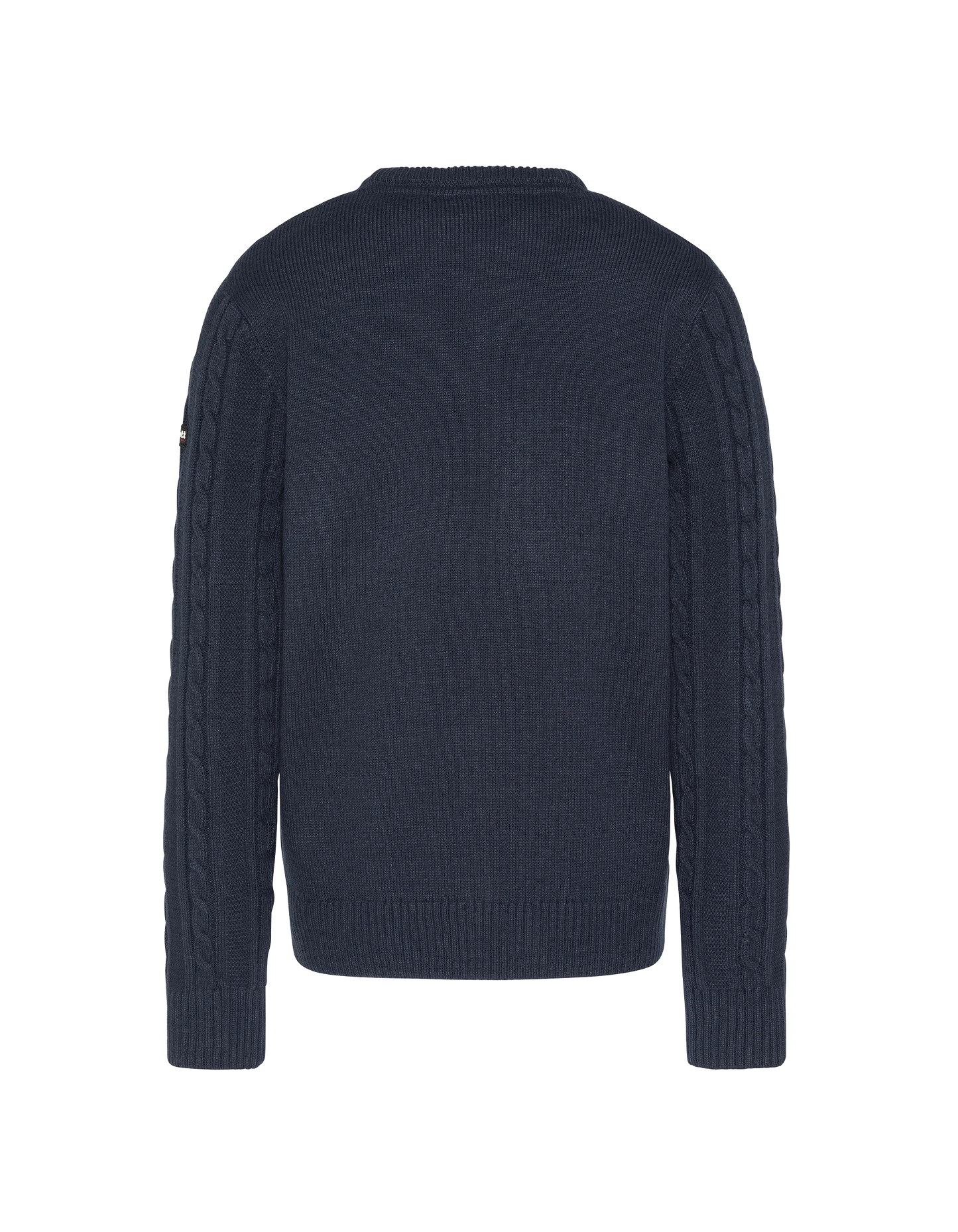 Pull col rond bleu marine, maille torsadée