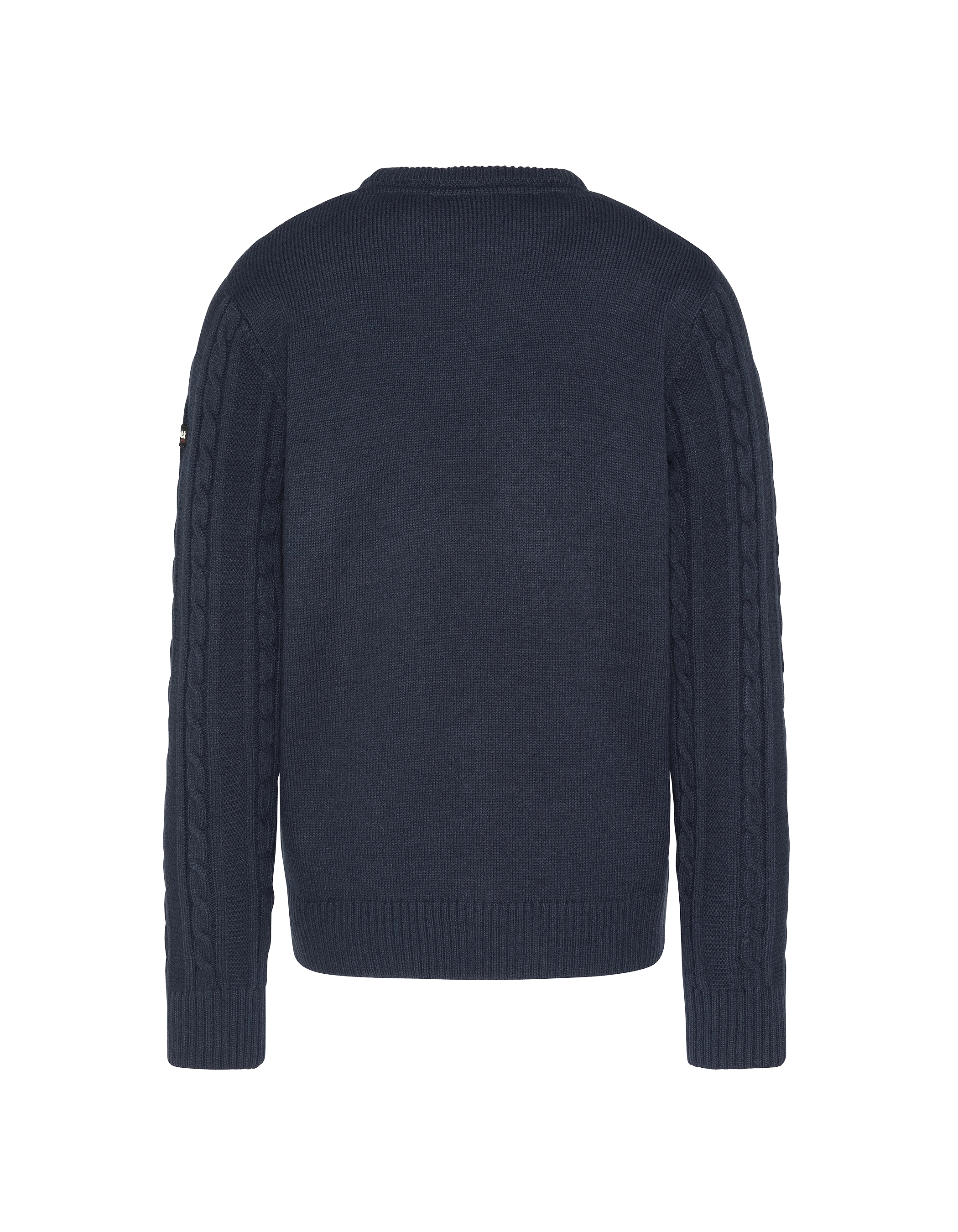 Pull col rond bleu marine, maille torsadée-2