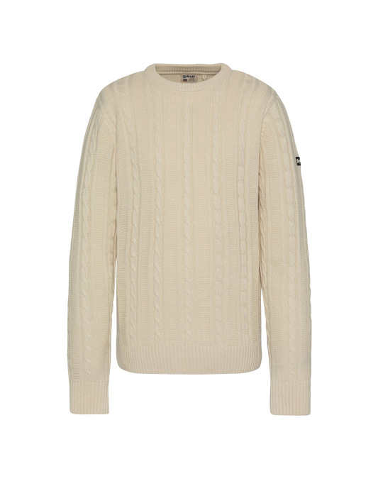 Maglione bianco rotto rotondo bianco, maglia attorcigliata