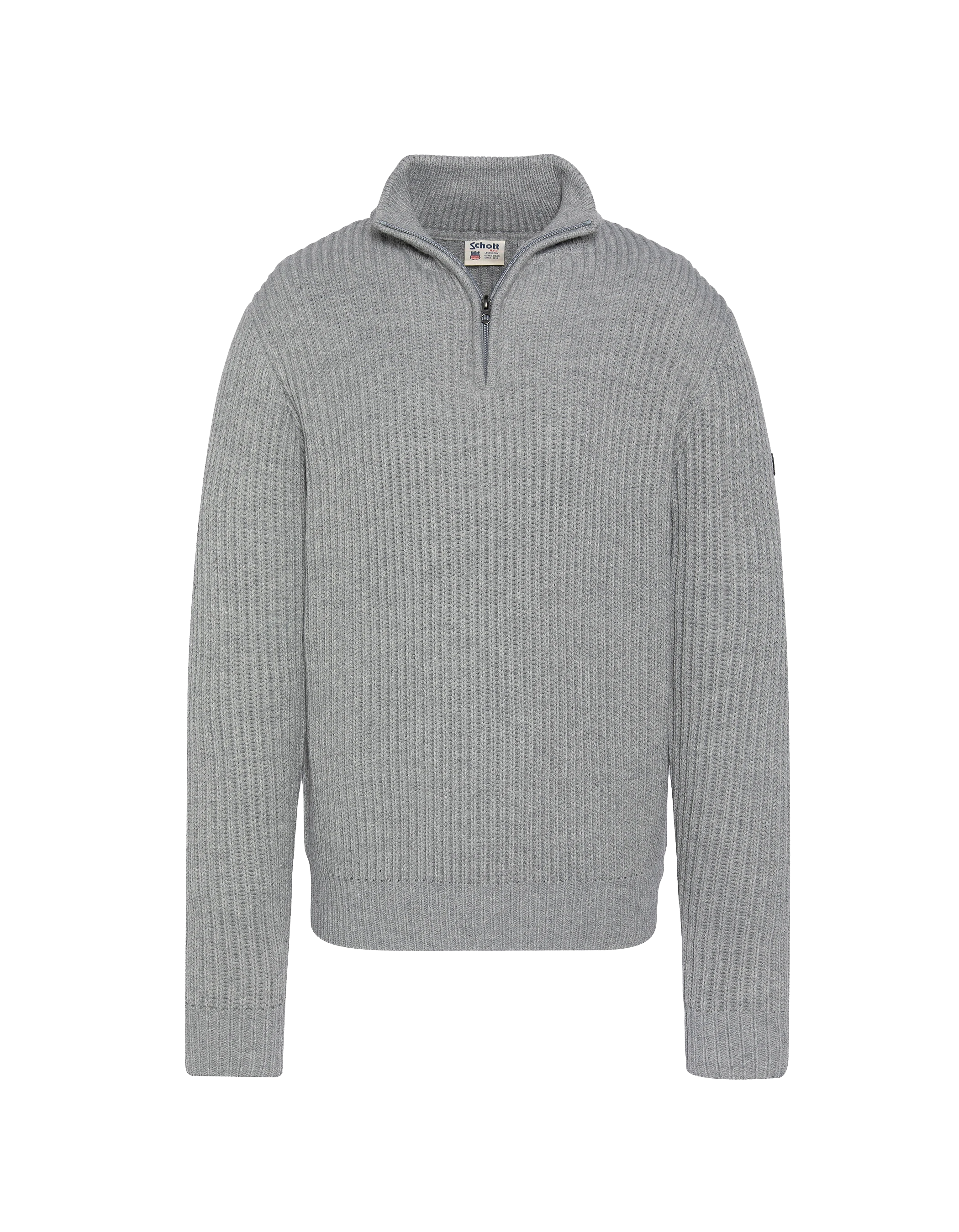 Pull camionneur gris chiné, maille côtelé-1