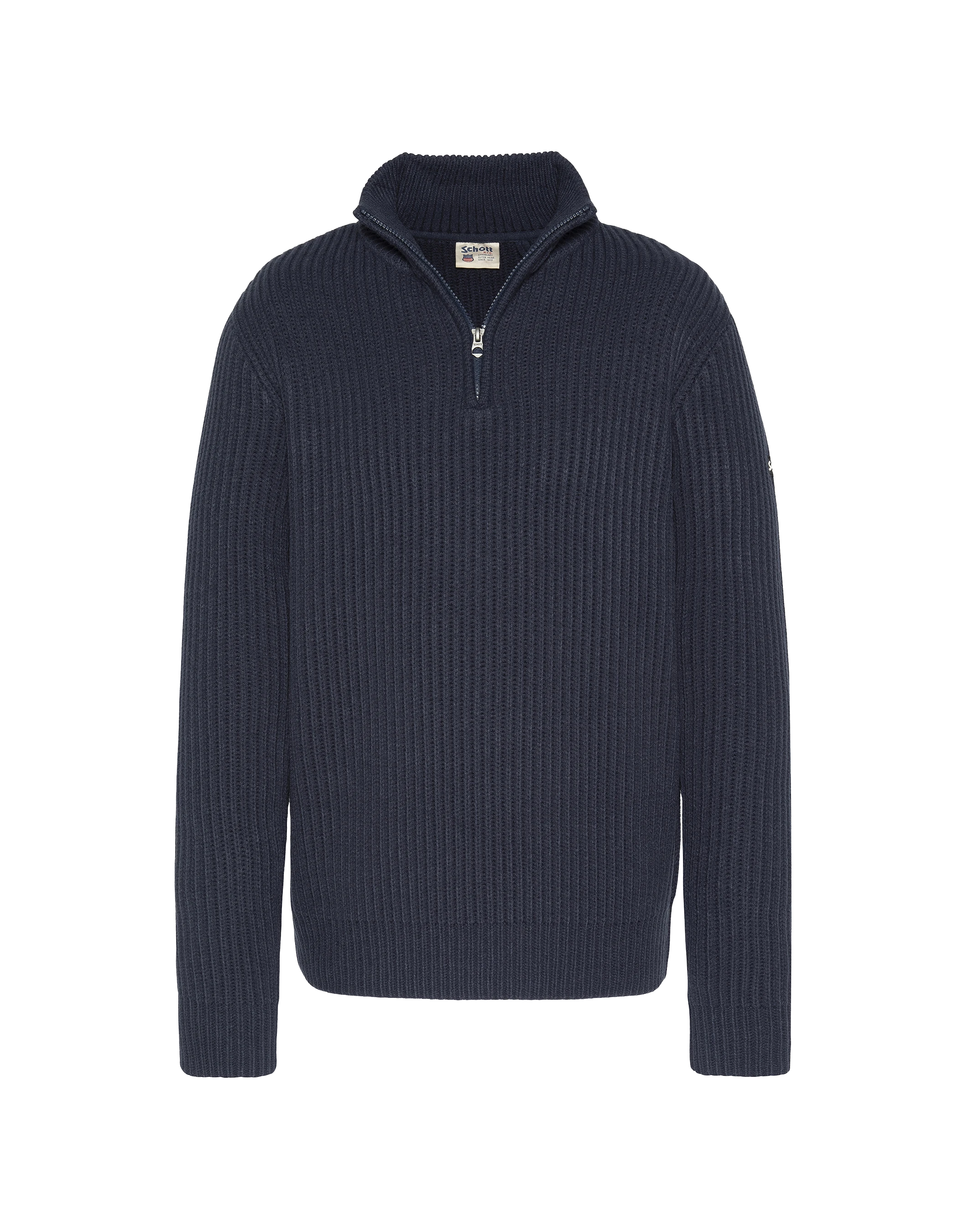 Pull camionneur bleu marine, maille côtelé-1