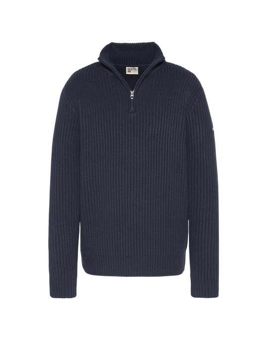 Pull camionneur bleu marine, maille côtelé