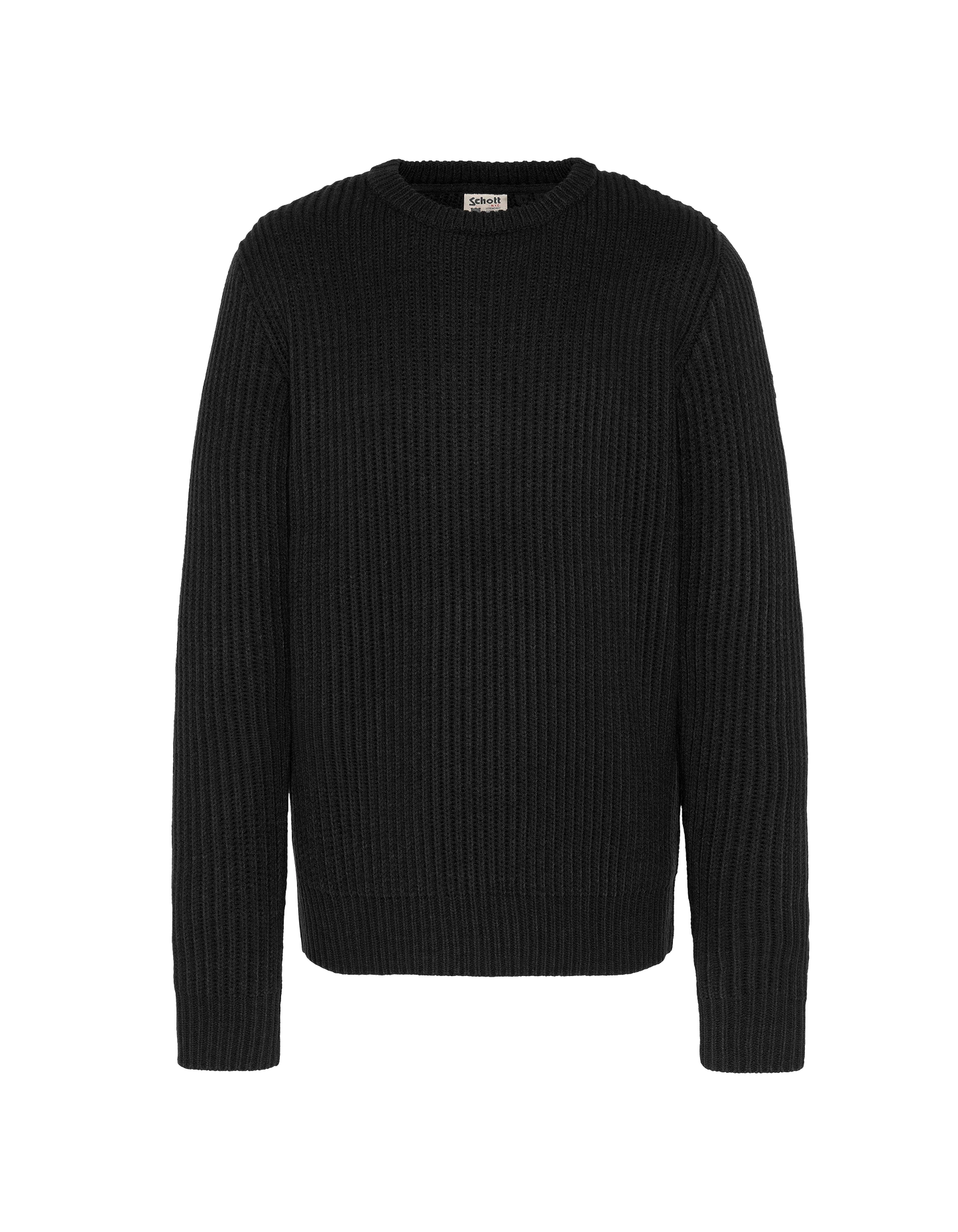 Black round neck sweater, ribbed mesh
