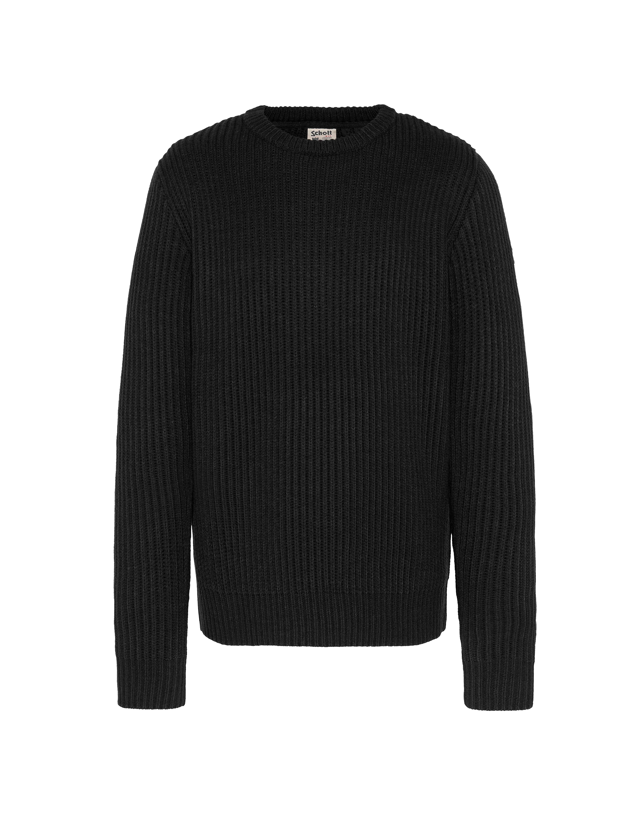 Black round neck sweater, ribbed mesh-1
