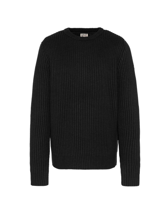 Maglione nero rotondo, mesh a coste