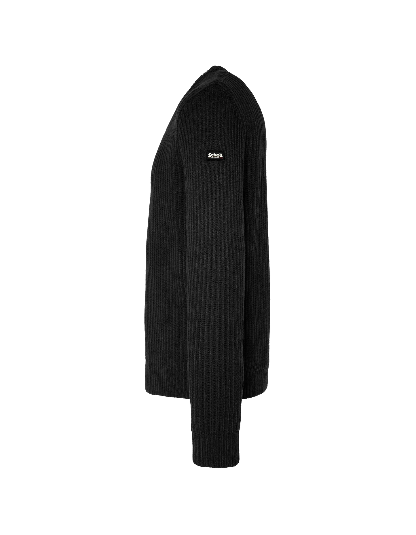 Black round neck sweater, ribbed mesh