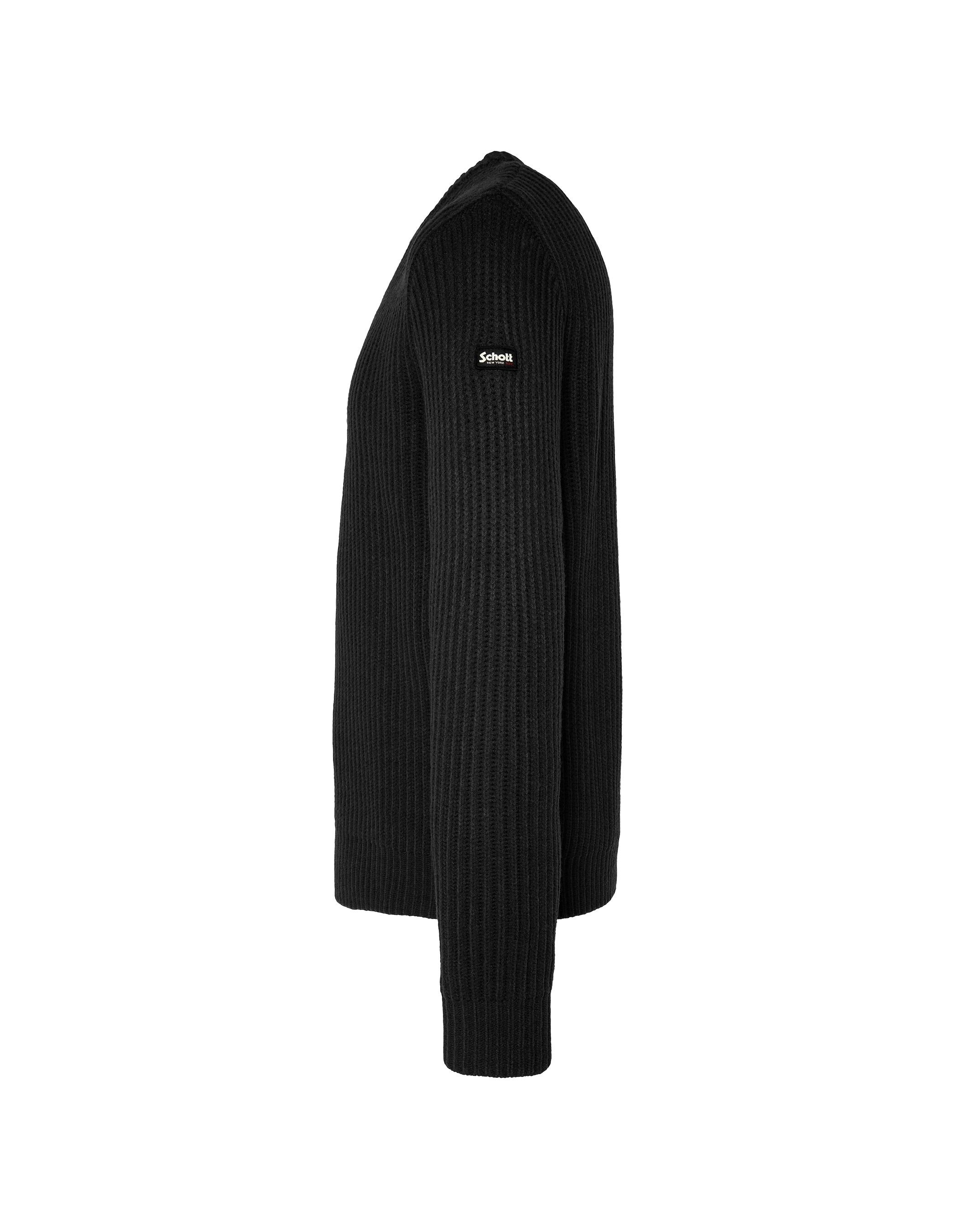 Black round neck sweater, ribbed mesh-3