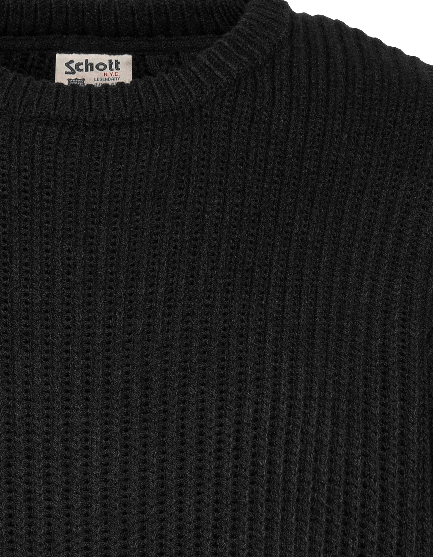 Black round neck sweater, ribbed mesh