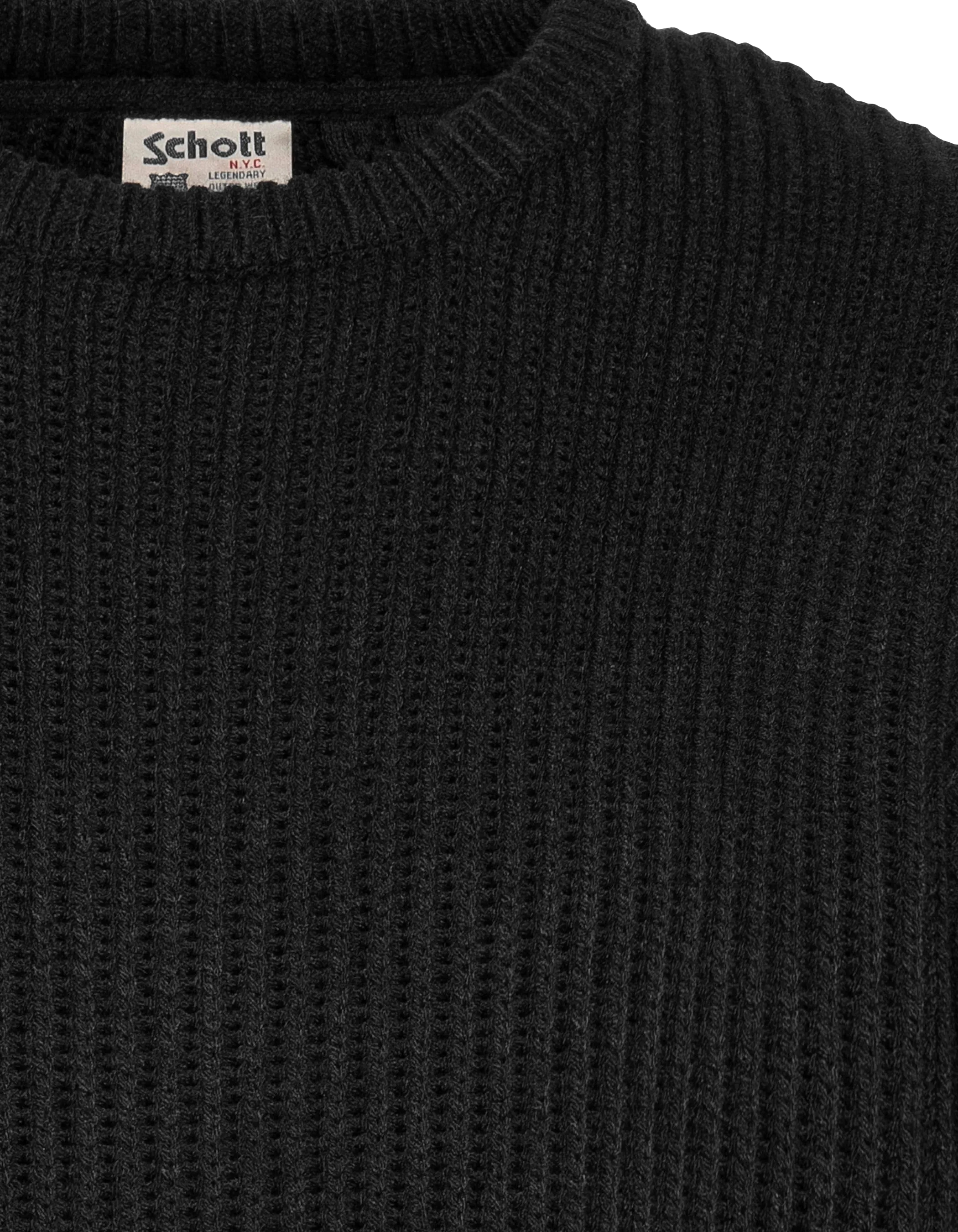 Black round neck sweater, ribbed mesh-4