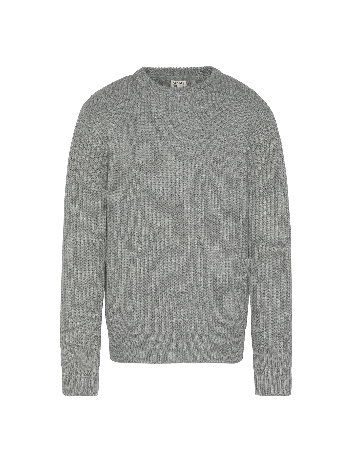 Pull col rond gris chiné, maille côtelé