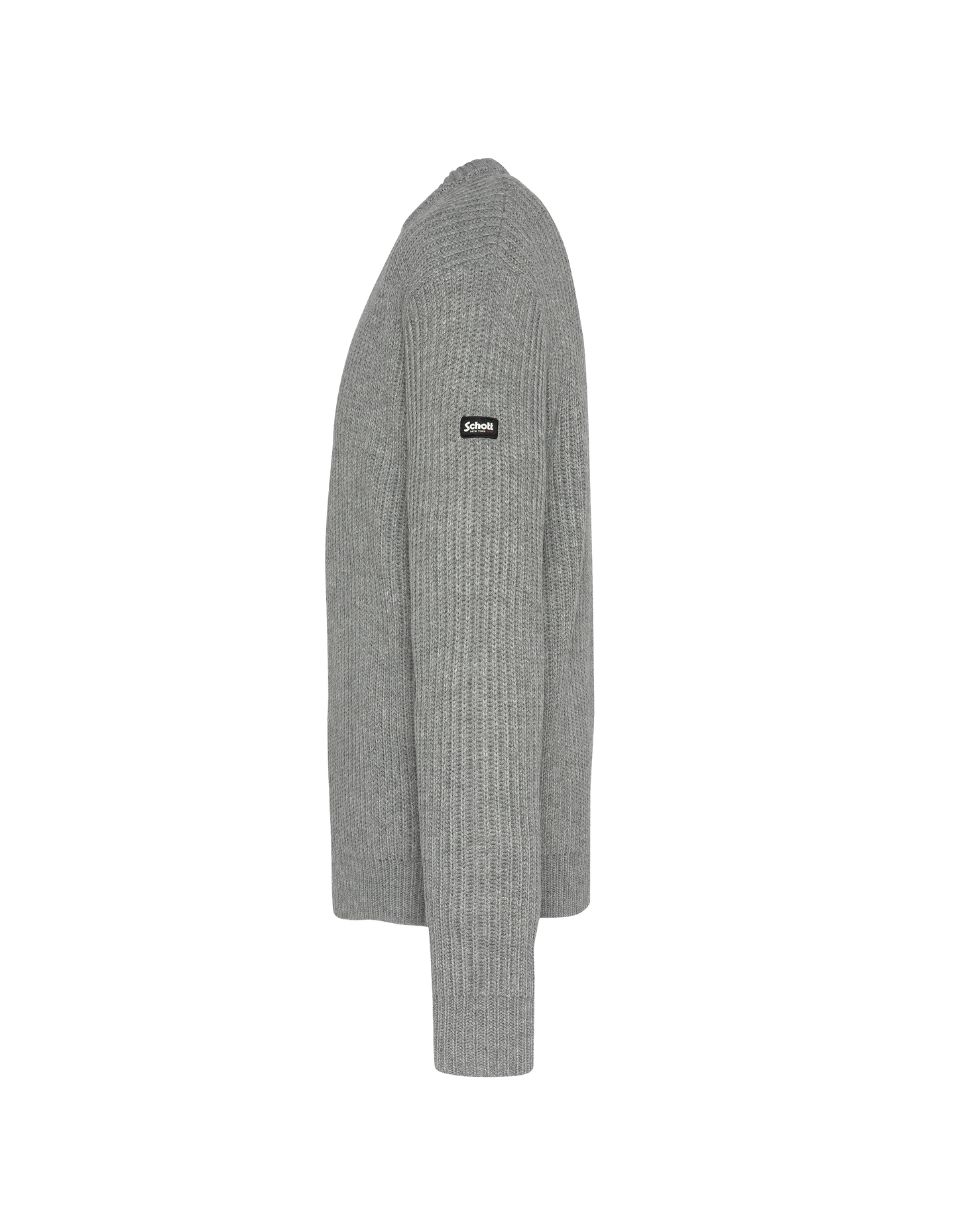 Pull col rond gris chiné, maille côtelé