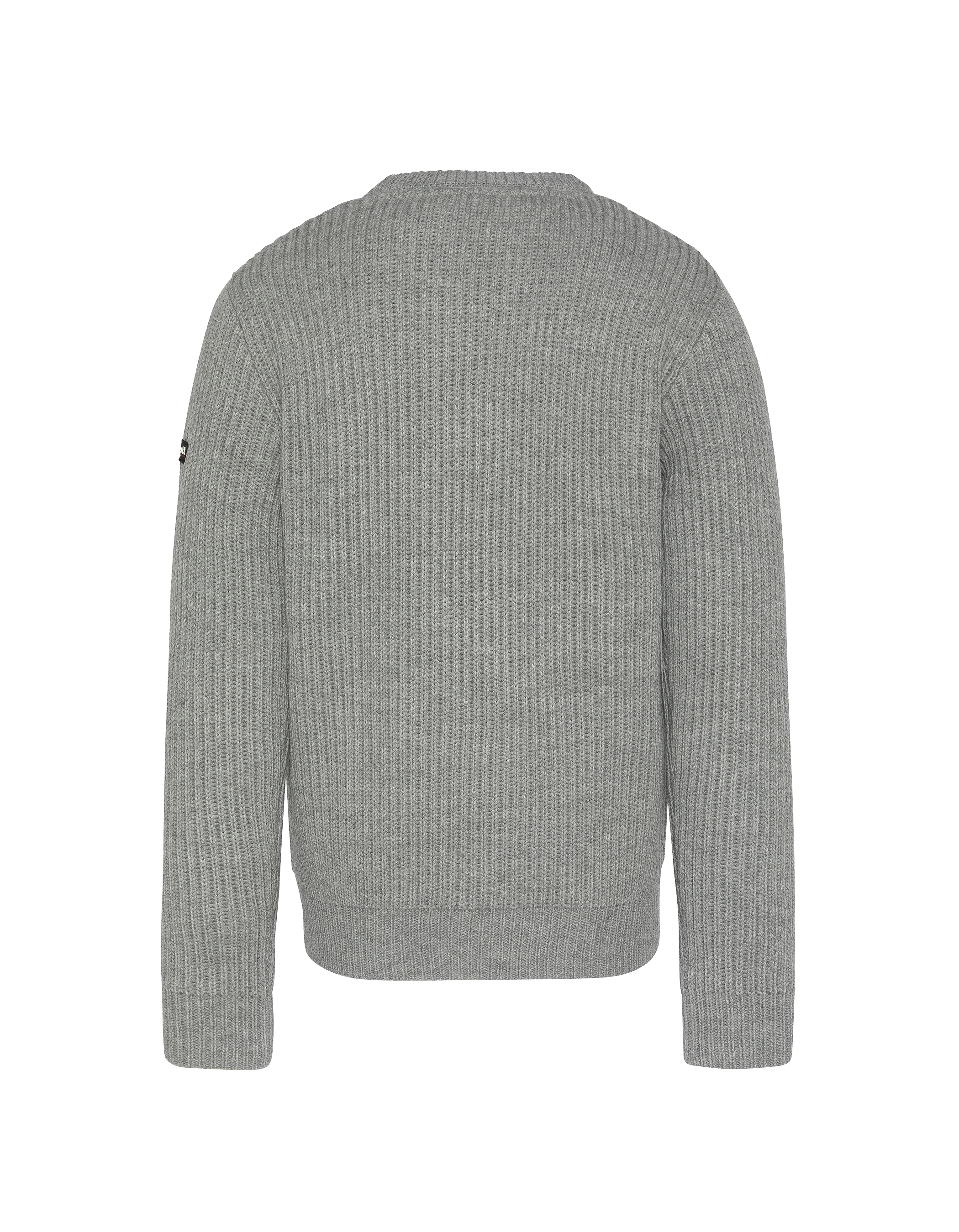 Pull col rond gris chiné, maille côtelé-2