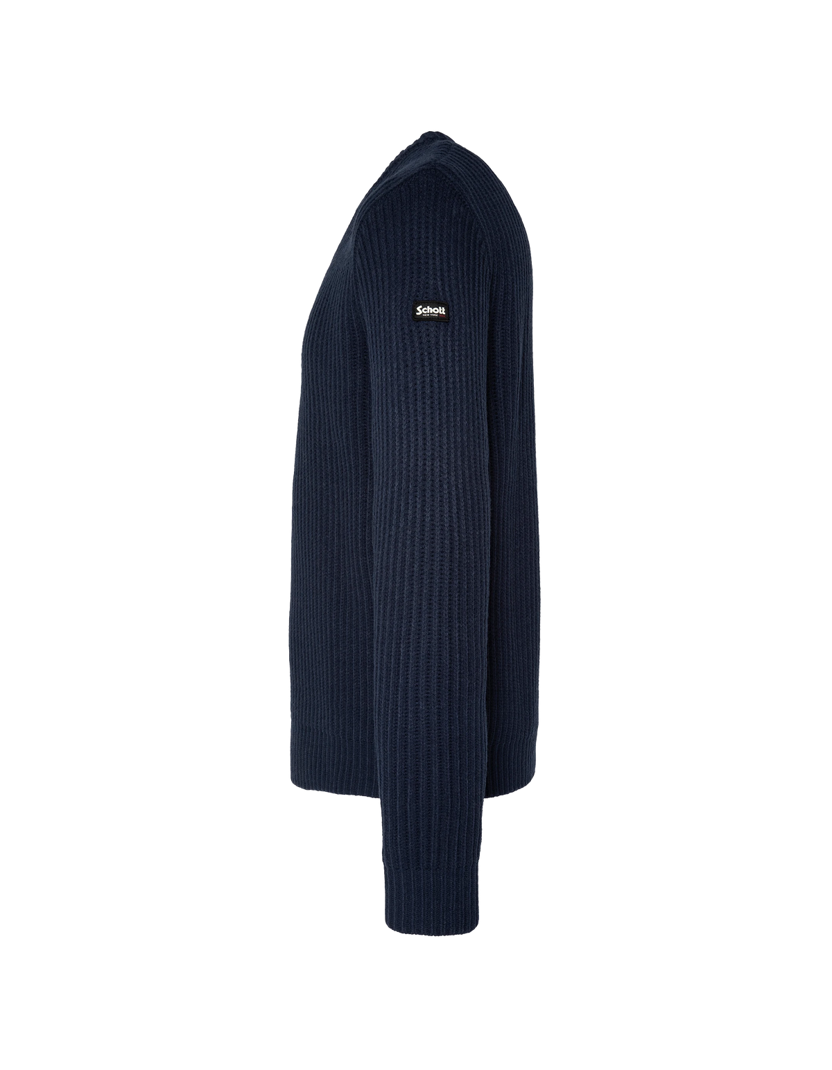 Navy Blue Ribbed Sweater Navy blue round neck sweater, ribbed mesh - Plgunbus | Schott NYC®
