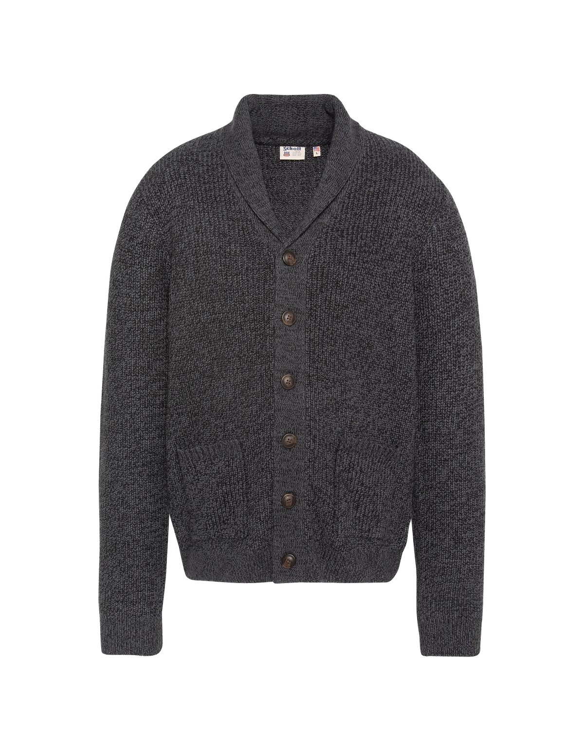 Cardigan anthracite en maille côtelée à col châle-1