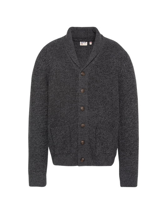 Cardigan anthracite en maille côtelée à col châle
