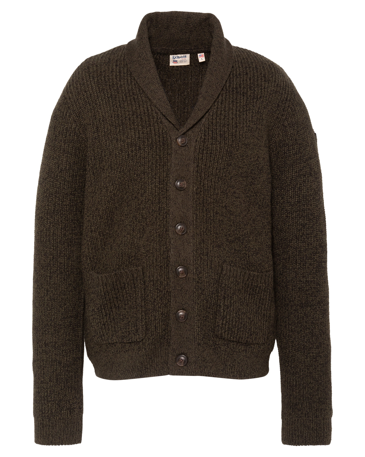 Cardigan kaki en maille côtelée à col châle