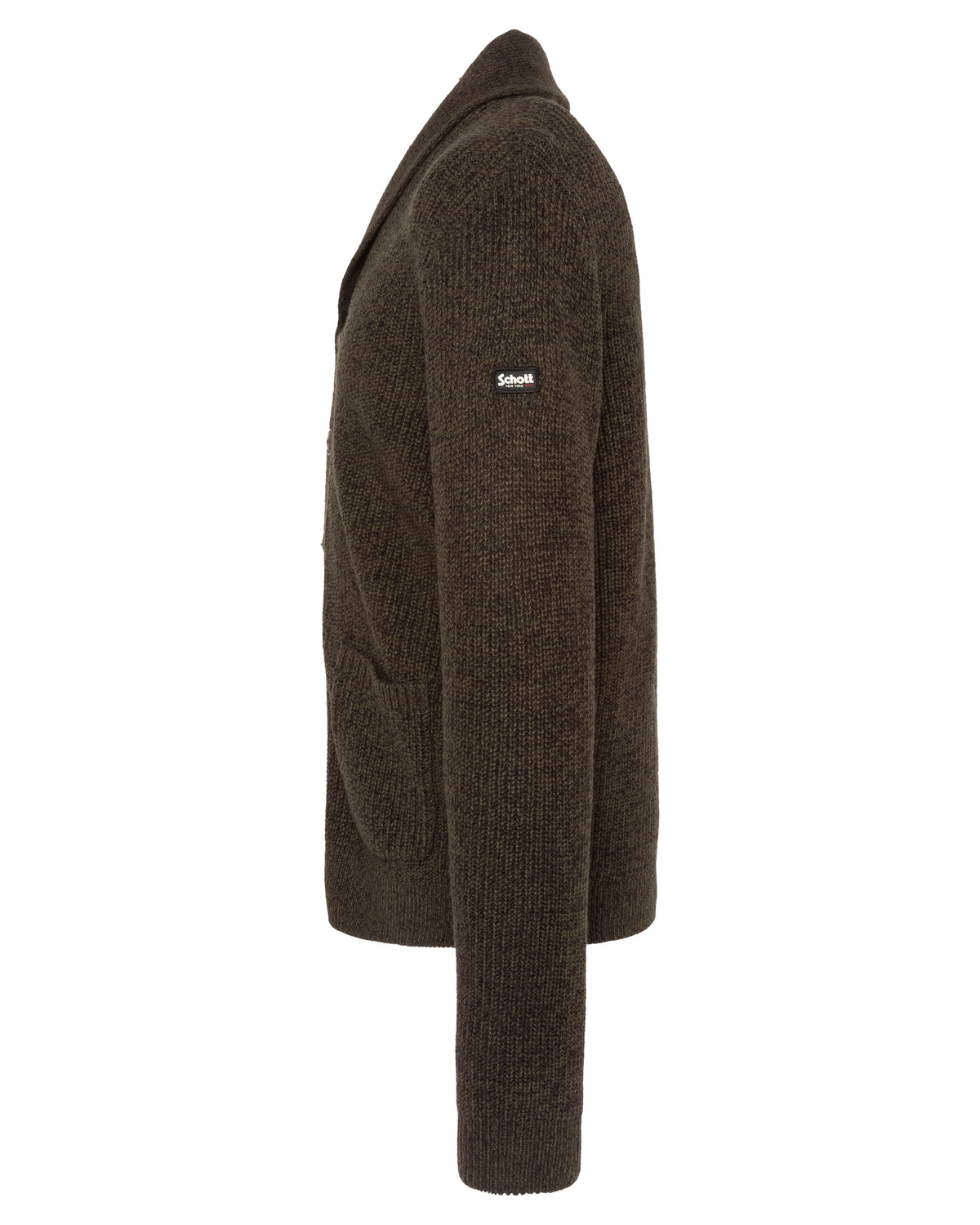 Cardigan kaki en maille côtelée à col châle