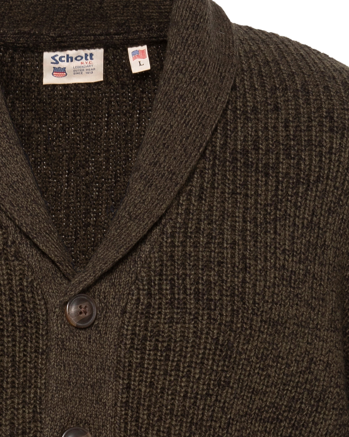 Cardigan kaki en maille côtelée à col châle