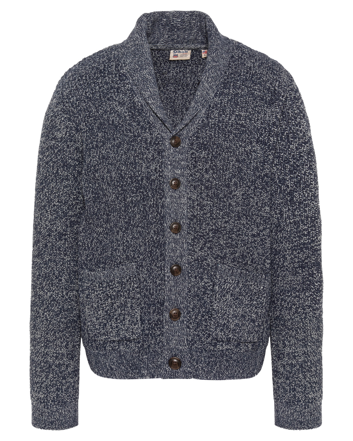 Cardigan bleu marine en maille côtelée à col châle