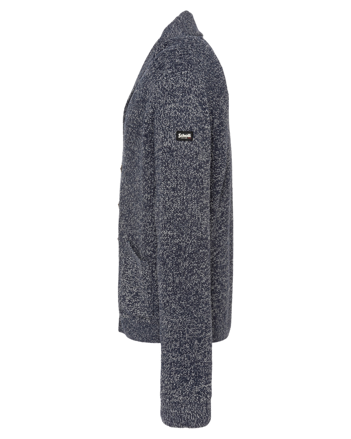 Cardigan bleu marine en maille côtelée à col châle-3
