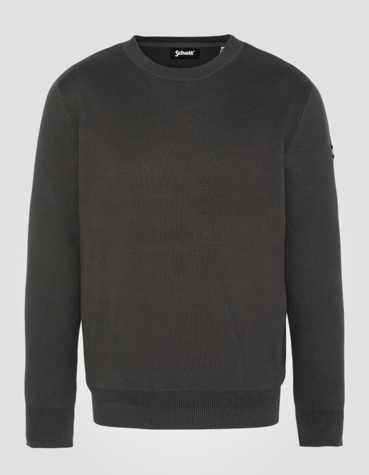 Dunkler Khaki Militärpullover mit runden Hals