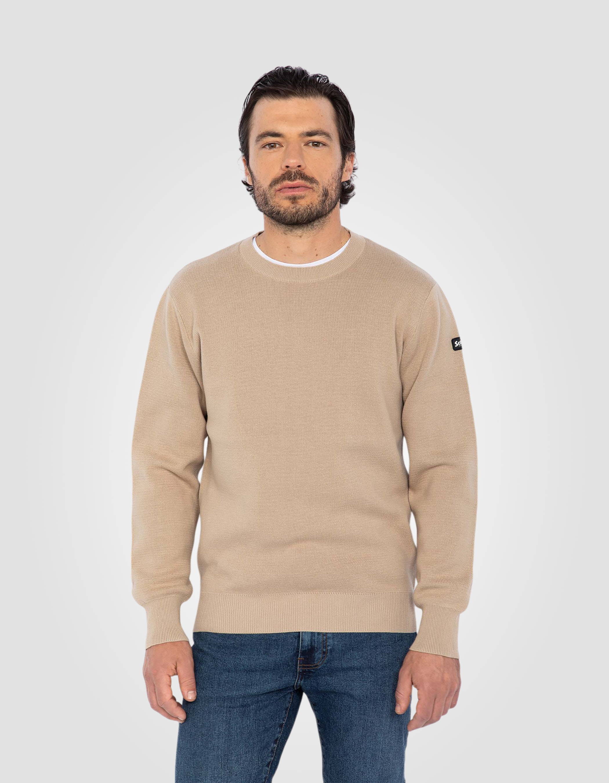 Pull militaire mastic à col rond-3