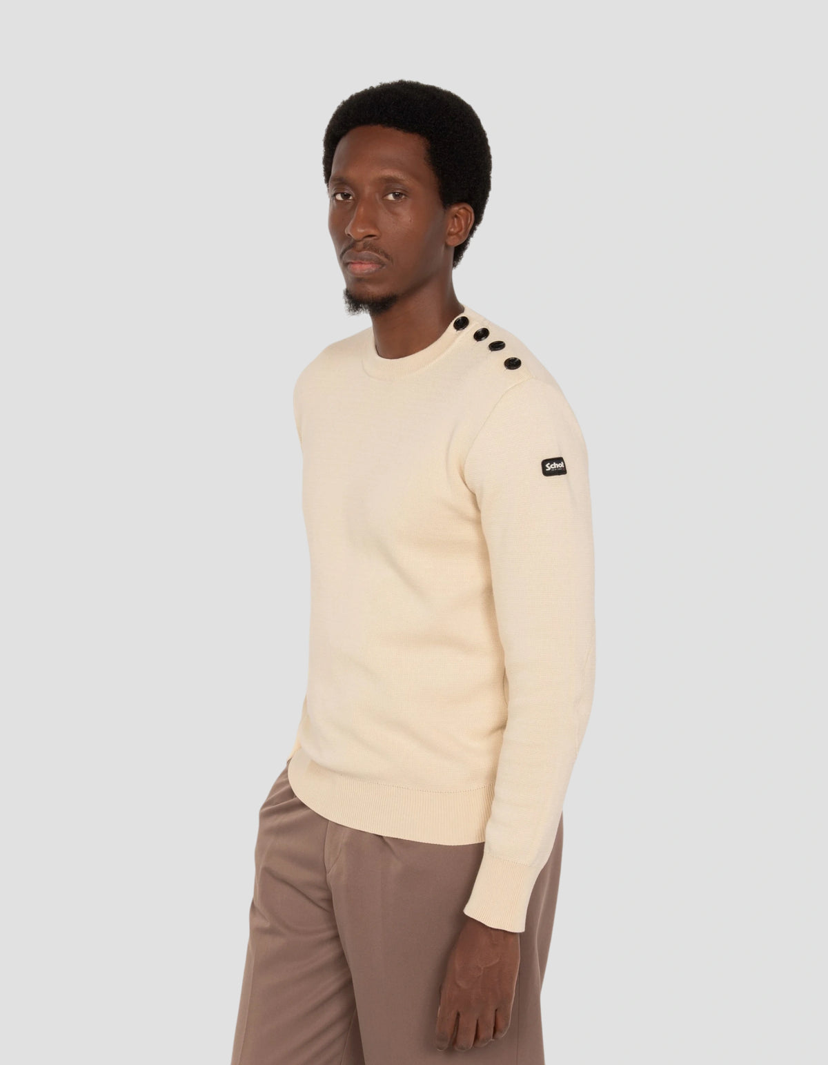 Pull militaire blanc à col rond-4
