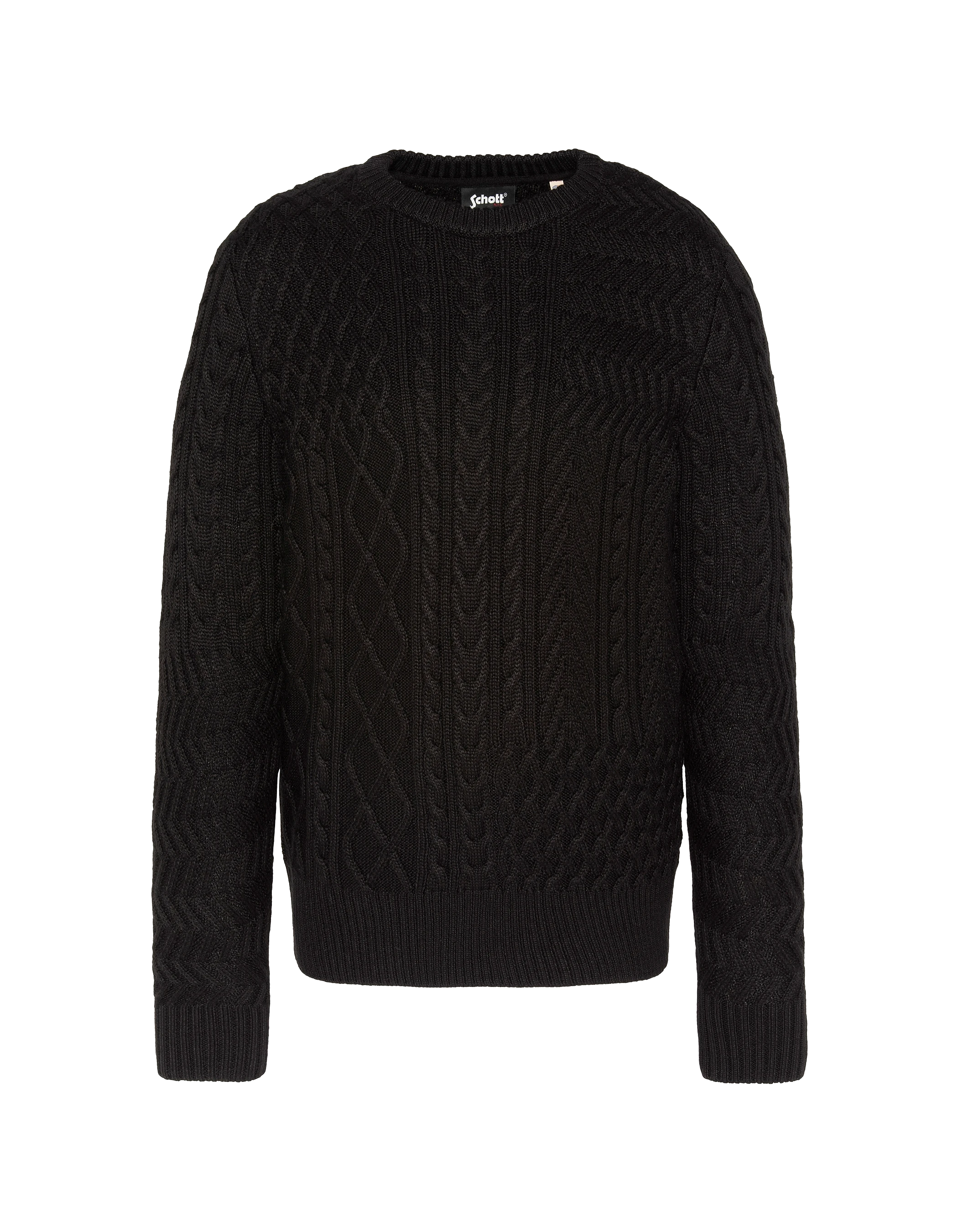 Suéter de cuello redondo negro, malla retorcida-1