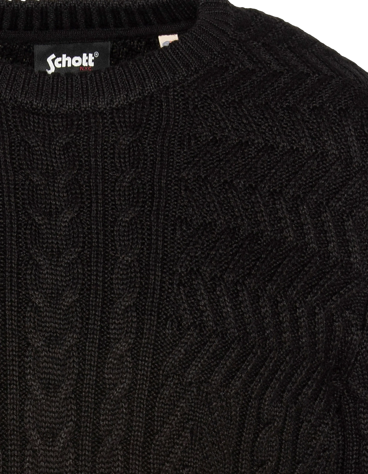 Suéter de cuello redondo negro, malla retorcida