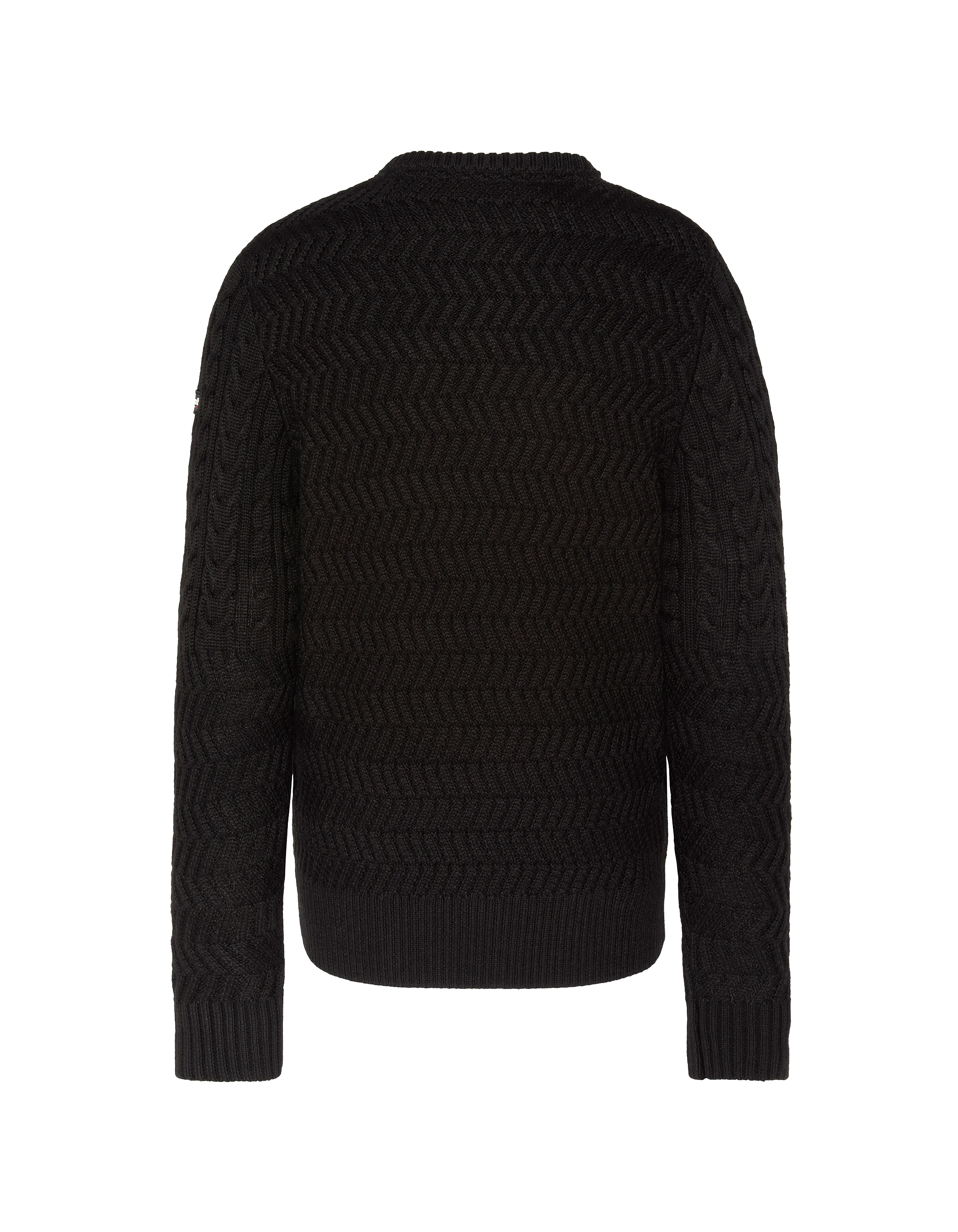 Suéter de cuello redondo negro, malla retorcida-2