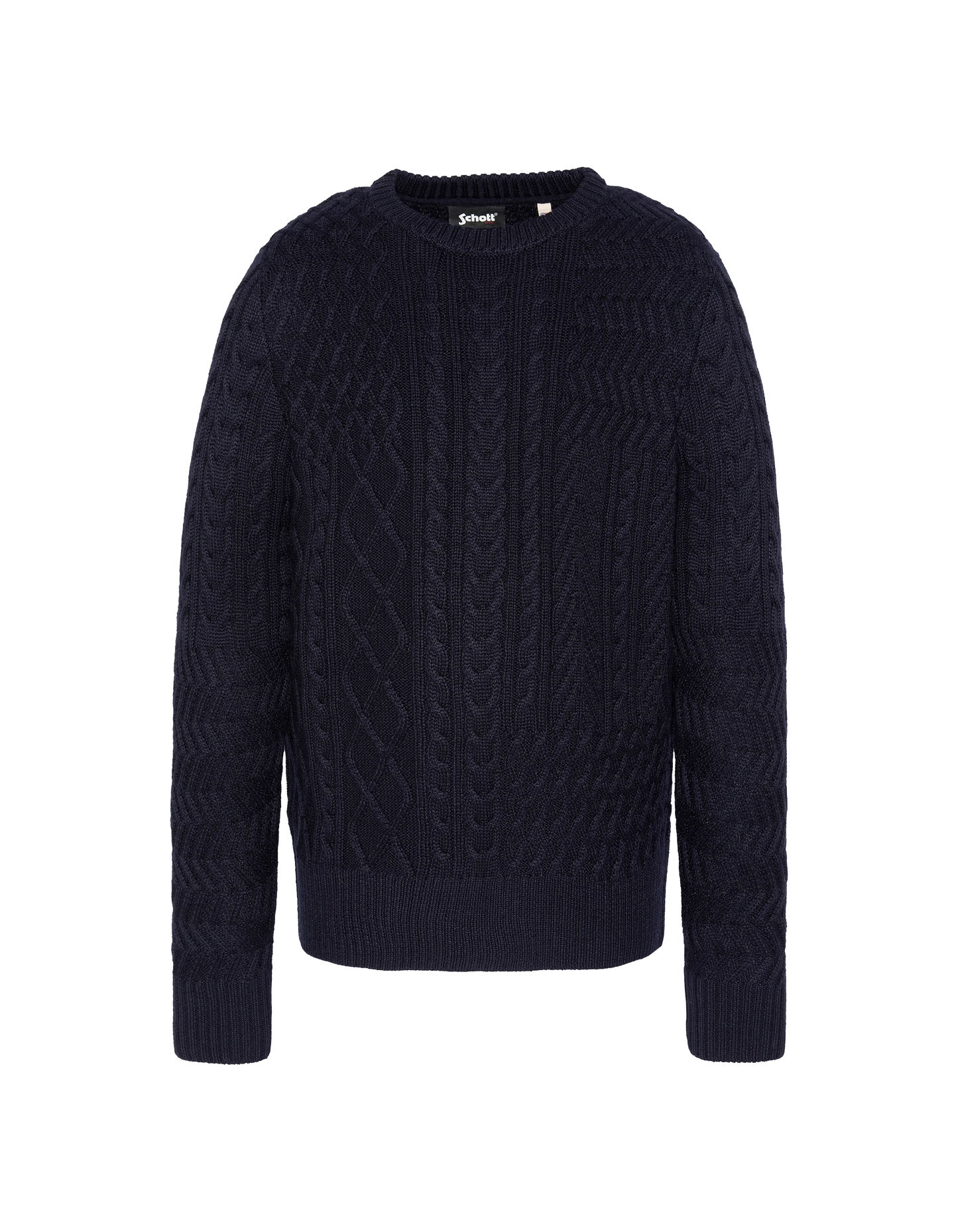 Suéter de cuello redondo azul marino, malla retorcida