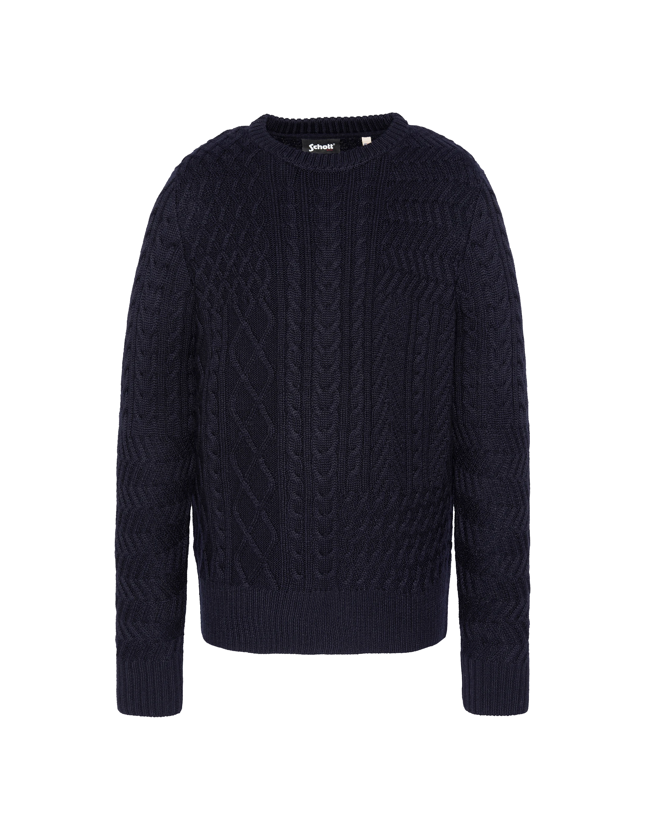 Suéter de cuello redondo azul marino, malla retorcida-1