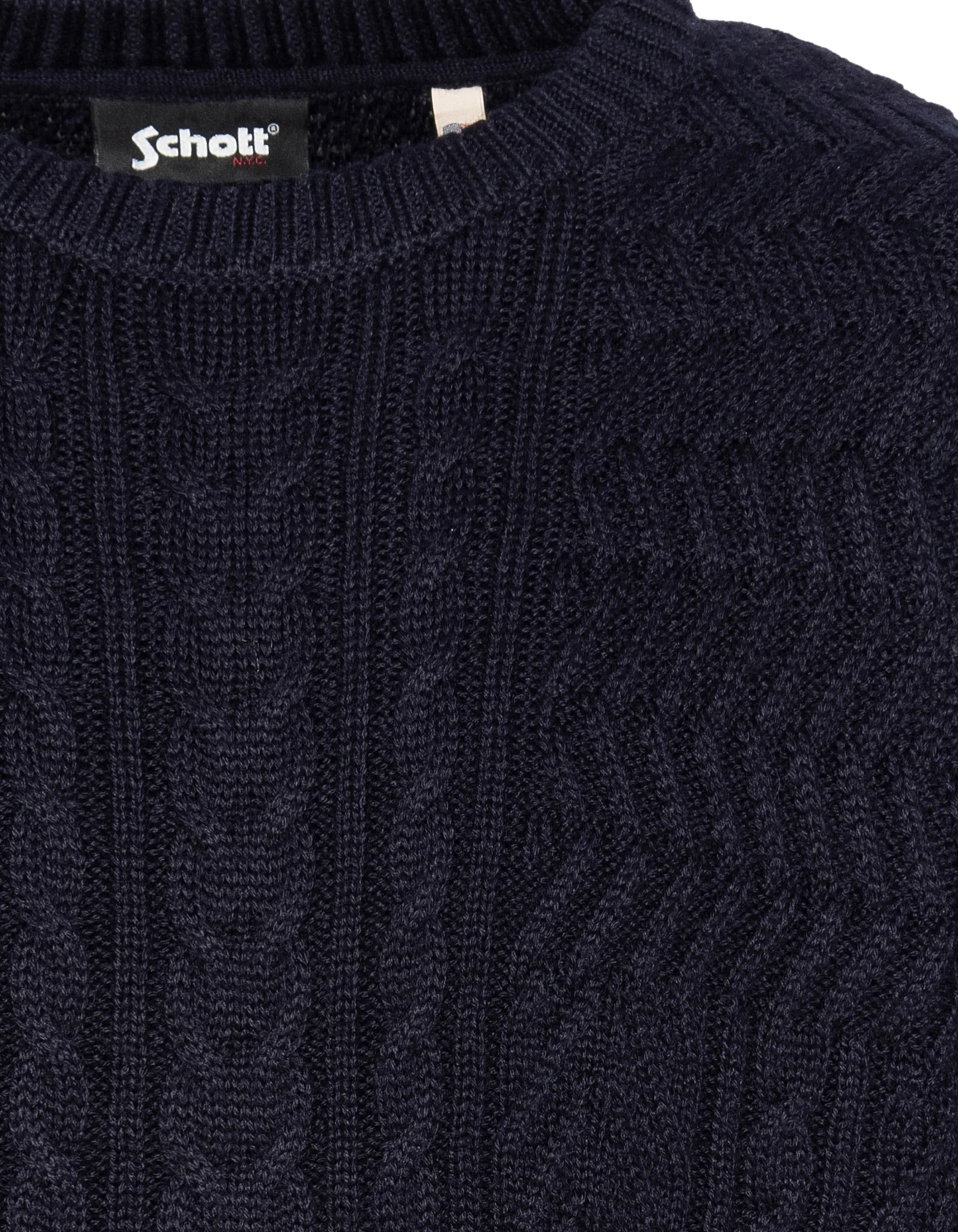 Suéter de cuello redondo azul marino, malla retorcida