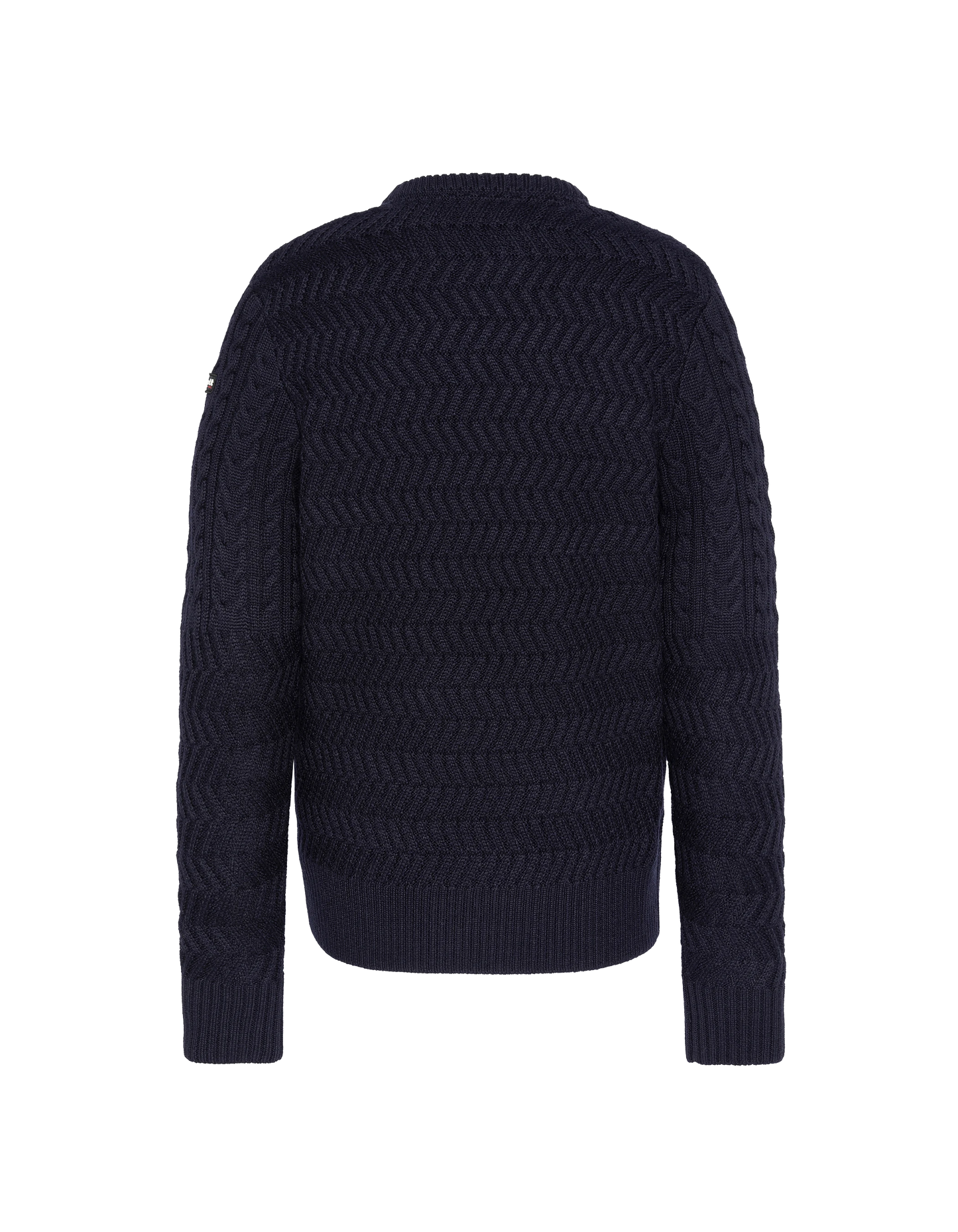 Suéter de cuello redondo azul marino, malla retorcida